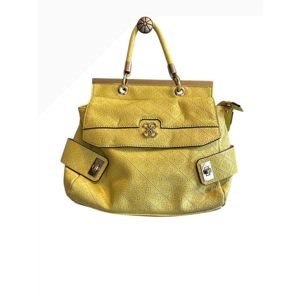 Guess Yellow Quilted Monogram Satchel Handbag Top Handle Bag‎ flawed